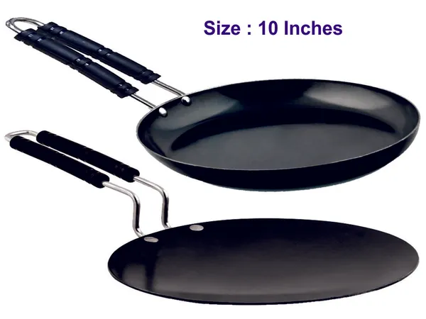Black__Pure_Iron_Combo_Set_Of_Wire_Handle_Tawa_&_Frypan_No_10_2Mm_Thickness_With_Heavy_Base
