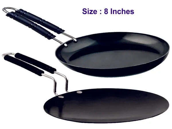 Combo_Of_Black__Pure_Iron_Tawa_&_Fry_Pan_With_Wire_Handle_-_8_Inch_Cooking_Vessel_2Mm_Thickness_With_Heavy_Base
