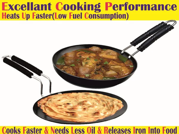 Black__Pure_Iron_Combo_Set_Of_Wire_Handle_Tawa_&_Frypan_No_9_2Mm_Thickness_With_Heavy_Base
