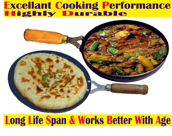 Black__Pure_Iron_Combo_Set_Of_Wooden_Handle_Tawa_&_Frypan_No_8_2Mm_Thickness_With_Heavy_Base