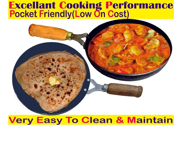 Black__Pure_Iron_Combo_Set_Of_Wooden_Handle_Tawa_&_Frypan_No_9_2Mm_Thickness_With_Heavy_Base