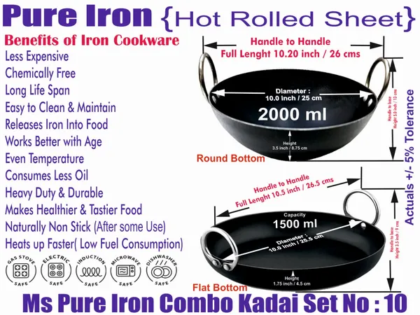 Black__Pure_Iron_Combo_Set_Of__Jellabi__&_Reg_Kadhai'S_No_10_2Mm_Thickness_With_Heavy_Base