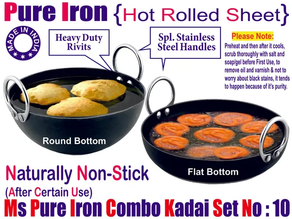 Black__Pure_Iron_Combo_Set_Of__Jellabi__&_Reg_Kadhai'S_No_10_2Mm_Thickness_With_Heavy_Base