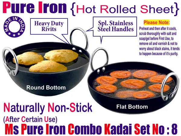Black__Pure_Iron_Combo_Set_Of__Jellabi__&_Reg_Kadhai'S_No_8_2Mm_Thickness_With_Heavy_Base