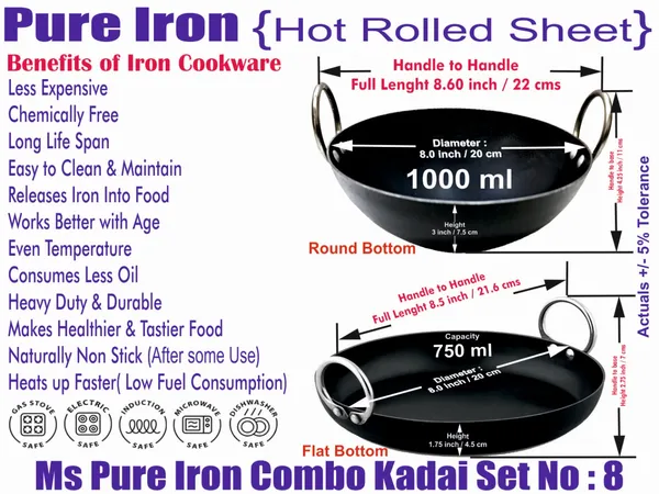 Black__Pure_Iron_Combo_Set_Of__Jellabi__&_Reg_Kadhai'S_No_8_2Mm_Thickness_With_Heavy_Base