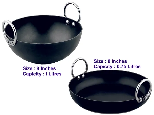 Black__Pure_Iron_Combo_Set_Of__Jellabi__&_Reg_Kadhai'S_No_8_2Mm_Thickness_With_Heavy_Base