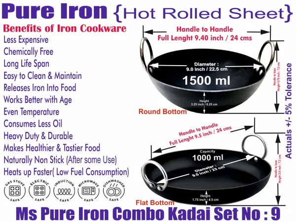 Black__Pure_Iron_Combo_Set_Of__Jellabi__&_Reg_Kadhai'S_No_9_2Mm_Thickness_With_Heavy_Base