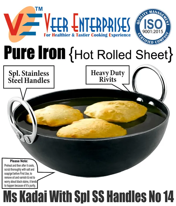 Black__Pure_Iron_Deep_Kadhai_With_Stainless_Steel_Handles_No_14__(5_Litre)_2Mm_Thickness_With_Heavy_Base