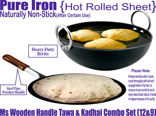 Black__Pure_Iron_Kadai(12")_&_Pipe_Handle_Tawa(9")_Combo_Set_2Mm_Thickness_With_Heavy_Base_