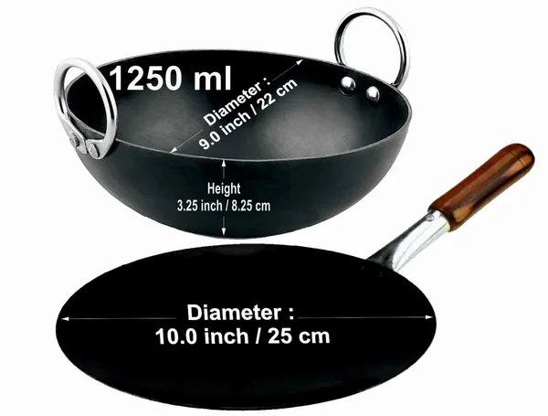 Black__Pure_Iron_Kadai(9")_&_Pipe_Handle_Tawa(10")_Combo_Set_2Mm_Thickness_With_Heavy_Base_