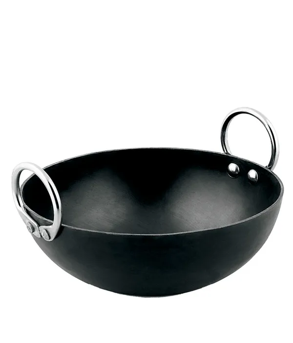 Black__Pure_Iron_Deep_Kadhai_With_Stainless_Steel_Handles_No_14__(5_Litre)_2Mm_Thickness_With_Heavy_Base
