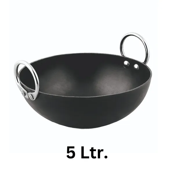 Black__Pure_Iron_Deep_Kadhai_With_Stainless_Steel_Handles_No_14__(5_Litre)_2Mm_Thickness_With_Heavy_Base