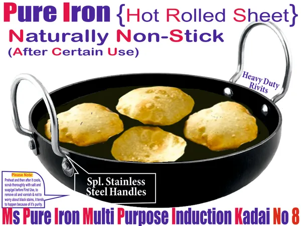 Black__Pure_Iron_Flat_Bottom_Induction_Kadhai_No_8__(1_Litre)_2Mm_Thickness_With_Heavy_Base