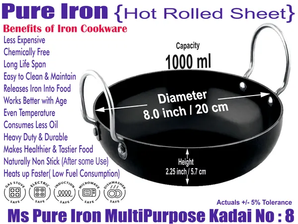 Black__Pure_Iron_Flat_Bottom_Induction_Kadhai_No_8__(1_Litre)_2Mm_Thickness_With_Heavy_Base