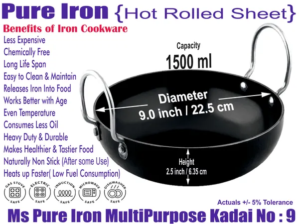 Black__Pure_Iron_Flat_Bottom_Induction_Kadhai_No_9__(1.5_Litre)_2Mm_Thickness_With_Heavy_Base