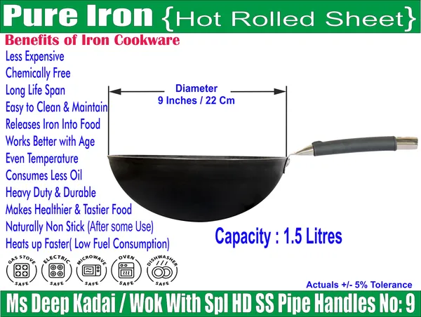 Ms_Pure_Iron/Loha_Frying_Deep_Kadai_with_SS_Pipe_Handle_No_9_(9_Inches,_1.5_Litres)