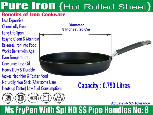 Ms_Pure_Iron/Loha_Frying/Tadka_Pan_with_SS_Pipe_Handle_No_8_(8_Inches,_0.75_Litres)