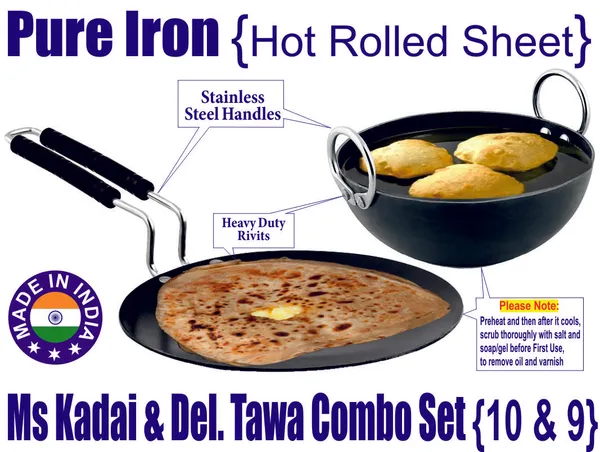 Black__Pure_Iron_Kadai_&_Del_Tawa_Combo_Set_(10"_&_9")_2Mm_Thickness_With_Heavy_Base_