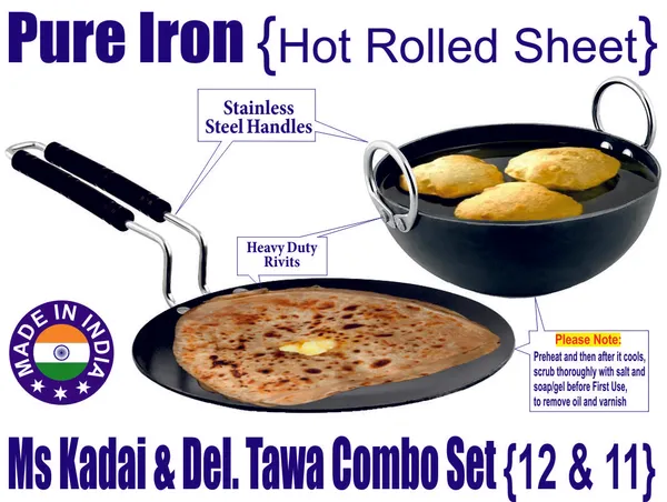 Black__Pure_Iron_Kadai_&_Del_Tawa_Combo_Set_(12"_&_11")_2Mm_Thickness_With_Heavy_Base_
