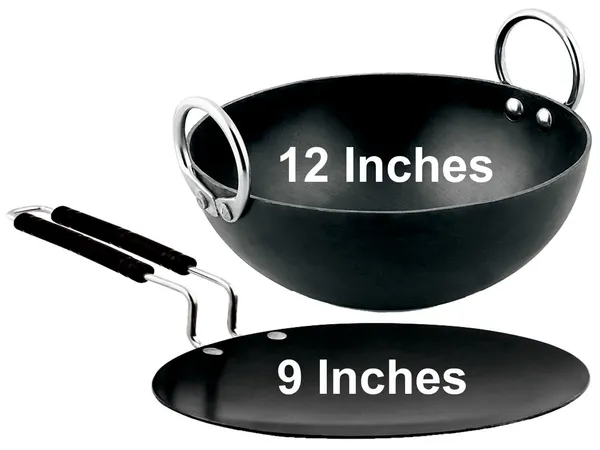 Black__Pure_Iron_Kadai_&_Del_Tawa_Combo_Set_(12"_&_9")_2Mm_Thickness_With_Heavy_Base_