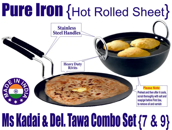 Black__Pure_Iron_Kadai_&_Del_Tawa_Combo_Set_(7"_&_9")_2Mm_Thickness_With_Heavy_Base_