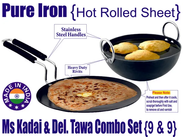 Combo_Of_Black__Pure_Iron_Kadhai_&_Tawa_-_9_&_9_Inch_Cooking_Vessel_2Mm_Thickness_With_Heavy_Base