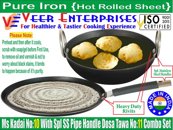 Ms_Pure_Iron/Loha_Kadai_&_SS_Pipe_Handle_Multi_Pupose_Induction_Tawa_Combo_Set_(10"_&_11")