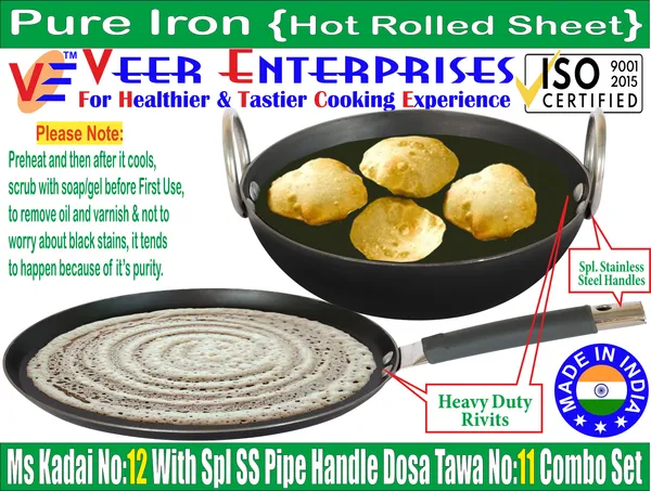 Ms_Pure_Iron/Loha_Kadai_&_SS_Pipe_Handle_Multi_Pupose_Induction_Tawa_Combo_Set_(12"_&_11")