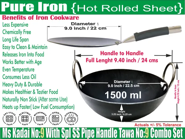 Ms_Pure_Iron/Loha_Kadai_&_SS_Pipe_Handle_Tawa_Combo_Set_(9"_&_9")