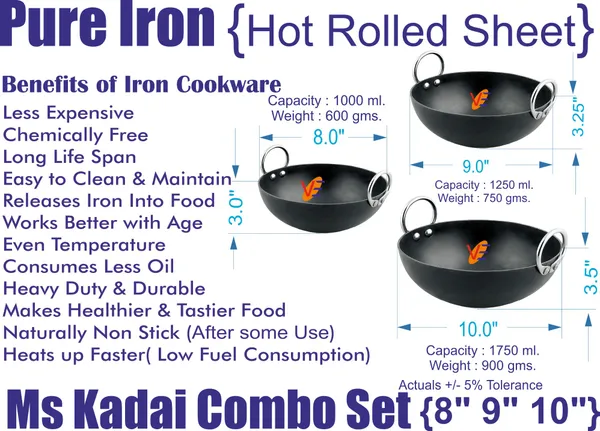 Black__Pure_Iron_/_Loha_Combo_Kadai_Set_Of_3_Pcs_(8"_&_9"_&_10")_2Mm_Thickness_With_Heavy_Base_