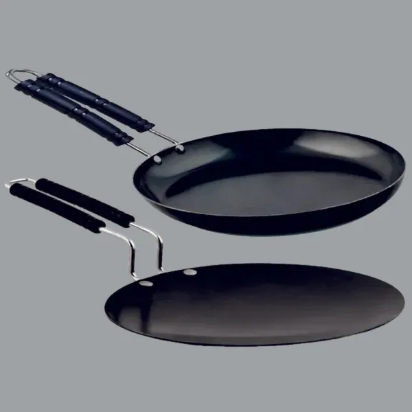 Black__Pure_Iron_Combo_Set_Of_Wire_Handle_Tawa_&_Frypan_No_10_2Mm_Thickness_With_Heavy_Base