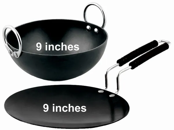 Combo_Of_Black__Pure_Iron_Kadhai_&_Tawa_-_9_&_9_Inch_Cooking_Vessel_2Mm_Thickness_With_Heavy_Base