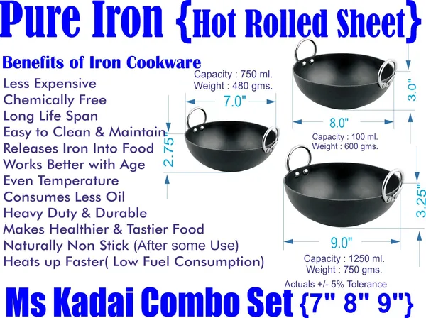 Black__Pure_Iron_/_Loha_Combo_Kadai_Set_Of_3_Pcs_(7"_&_8"_&_9")_2Mm_Thickness_With_Heavy_Base_