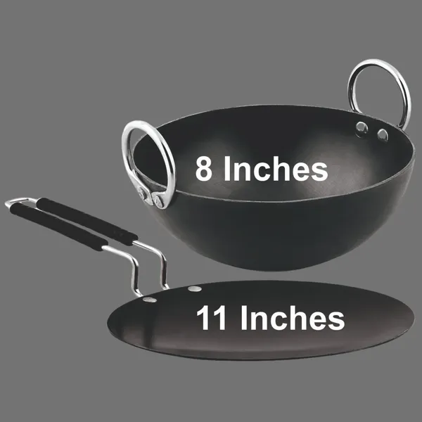 Black__Pure_Iron_Kadai_&_Del_Tawa_Combo_Set_(8"_&_11")_2Mm_Thickness_With_Heavy_Base_