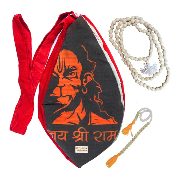 MAYAPURI_Maruti_Bajrangabali_Anjaneya_Hanuman_Ji_Jai_Shree_Ram_Printed_Pure_Cotton_Gomukhi_Japa_Mala_Bag_with_108+1_Beads_Japa_Mala,_Beads_Or_Chanting_Bag_With_Zip_Pocket_And_Sakshi_Mala_Counter,_Pack_Of_1