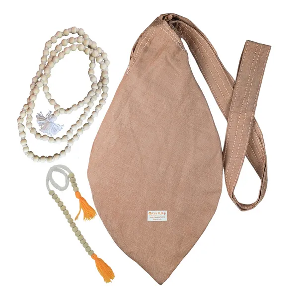 MAYAPURI_Pure_Cotton_Gomukhi_Japa_Mala_Bag_with_108+1_Beads_Japa_Mala,_Chanting_Bag_or_Prayer_Beads_Bag_with_Zip_Pocket_and_Sakshi_Mala_Counter_(Tuscan_Brown)