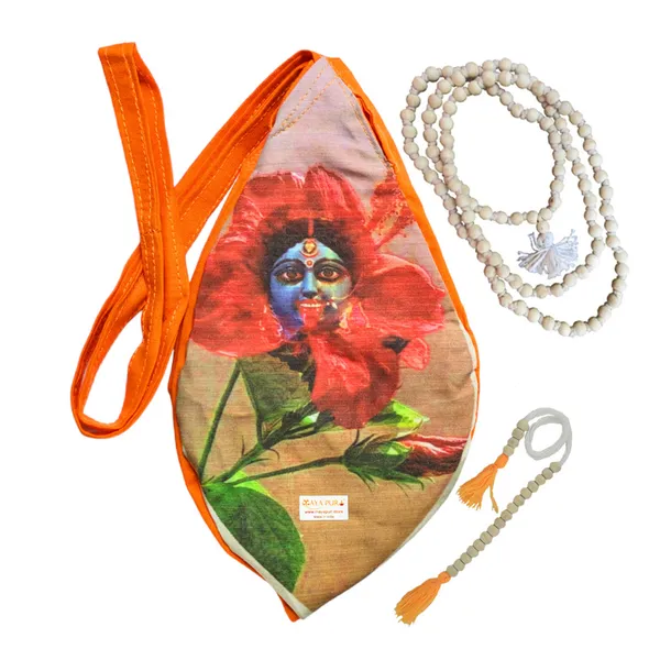 MAYAPURI_Kali_Mata_Printed_Cotton_Beads_Bag_with_108+1_Beads_Japa_Mala,_Gomukhi_Chanting_Jhola,_Japa_Mala_Bag_with_Zip_Pocket_and_Sakshi_Mala_Counter,_Color;_Orange_(Pack_of_1)