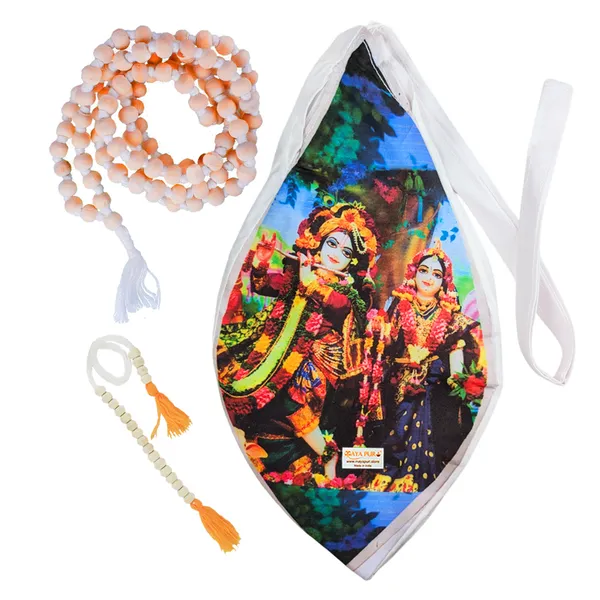 MAYAPURI_Radha_Krishna_Printed_Pure_Cotton_Gomukhi_Japa_Mala_Bag,_Chanting_Bag_or_Beads_Bag_with_Sakshi_Mala_Counter_and_Zip_Pocket,_Pack_of_1