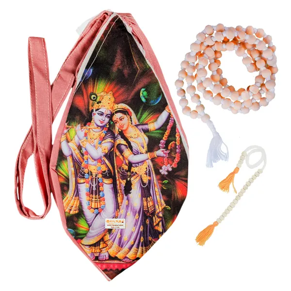 MAYAPURI_Radha_Krishna_Printed_Pure_Cotton_Gomukhi_Japa_Mala_Bag_with_108_+_1_Beads_Japa_Mala,_Chanting_Bag_or_Beads_Bag_with_Zip_Pocket_and_Sakshi_Mala_Counter,_Pack_of_1