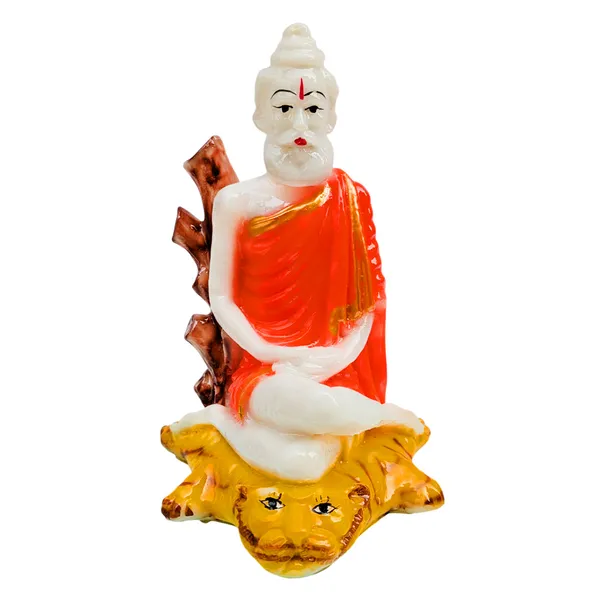 MAYAPURI_Solid_PVC_Loknath_Baba_Idol_Statue,_Lokenath_Brahmyachari_Murti_for_Pooja_Home_Temple,_Office_Entrance_Decor_(Height_:_7_Inches)_(Orange)