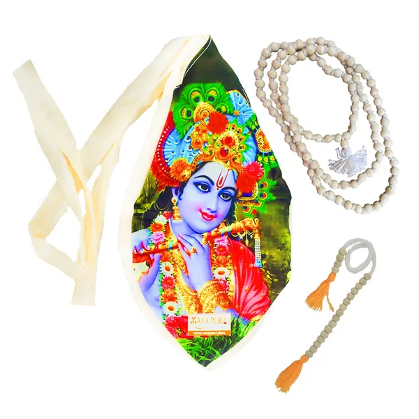 MAYAPURI_Multicolor_Lord_Krishna_Printed_Chanting_Bag_with_108+1_Beads_Japa_Mala_/Japa_Mala_Bag_With_Sakshi_Mala_Counter