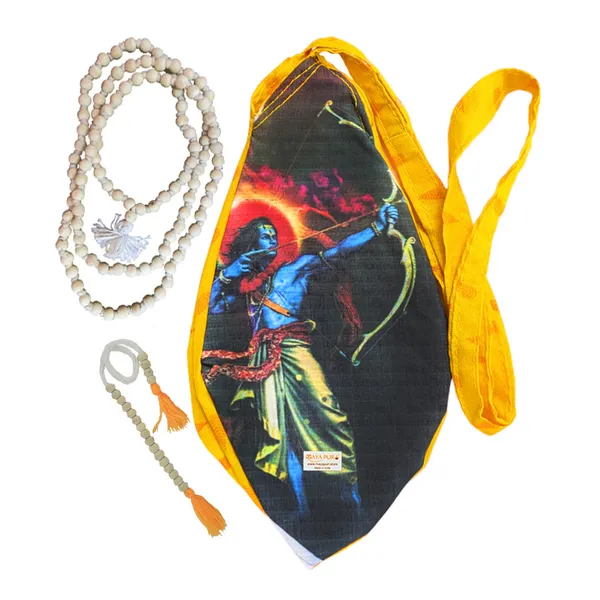 MAYAPURI_Yellow_Shree_Ram_(Rama)_Printed_Pure_Cotton_Gomukhi_Japa_Mala_Bag_with_108+1_Beads_Japa_Mala,_Zip_Pocket,_Sakshi_Mala_Counter,_Pack_Of_1