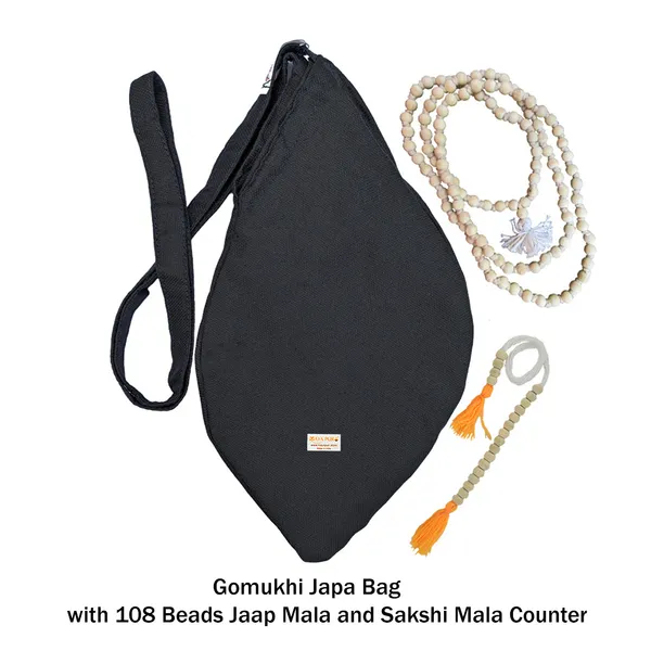 MAYAPURI_Original_Pure_Cotton_Gomukhi_Japa_Mala_Bagwith_108+1_Beads_Japa_Mala/Chanting_Bag_or_Beads_Bag/Jholi/Thole_with_Zip_Pocket_and_Sakshi_Mala_Counter,_Colour;_Black_(Pack_of_1)