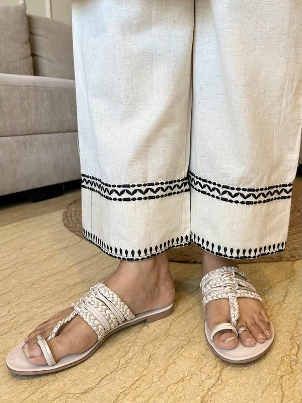White_&_Black_Cotton_Premium_&_Elegant_Embroidery_Kurta_,_Palazzo_&_Dupatta_For_Women_&_Girls