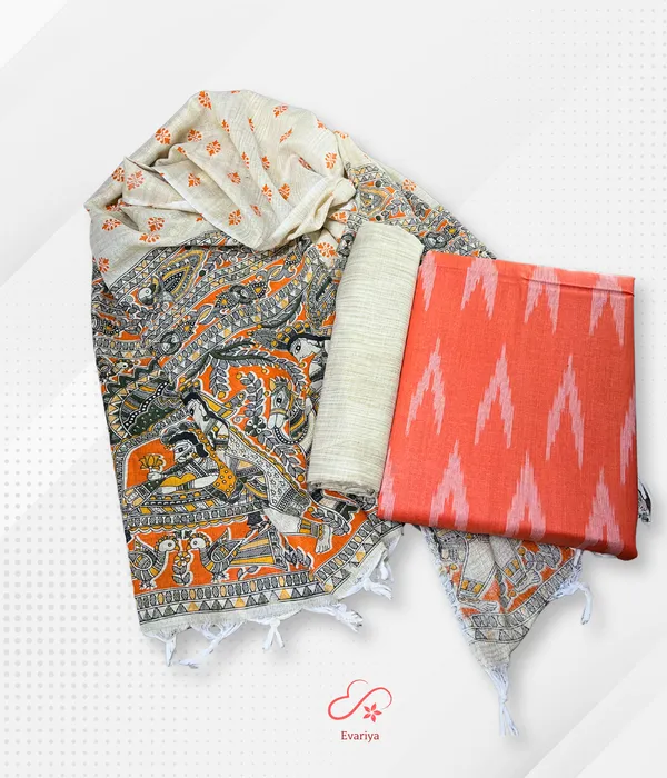 Evariya_Unstitched_Cotton_Salwar_Suit_Dress_Material_for_Women_with_Dupatta_|_2.5M_Top,_Bottom_&_Dupatta_|_Ikkat_Top_&_Madhubani_Dupatta