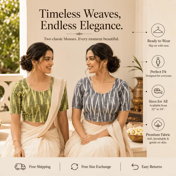 Pack_of_Two_Evariya_Ready_to_Wear_Stitched_Cotton_Ikkat_Saree_Blouse_for_Women