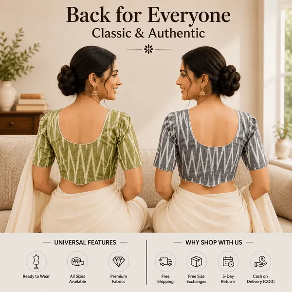 Pack_of_Two_Evariya_Ready_to_Wear_Stitched_Cotton_Ikkat_Saree_Blouse_for_Women