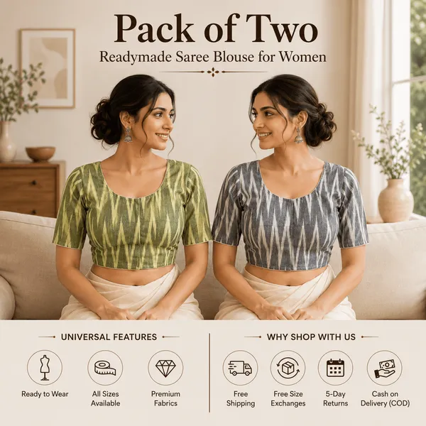 Pack_of_Two_Evariya_Ready_to_Wear_Stitched_Cotton_Ikkat_Saree_Blouse_for_Women