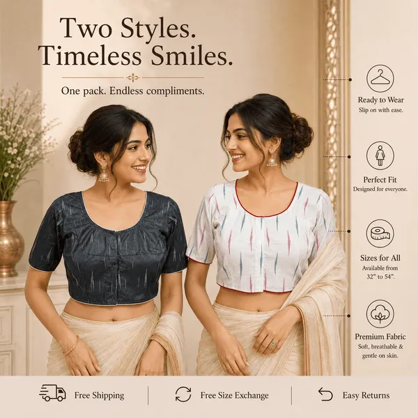 Pack_of_Two_Evariya_Ready_to_Wear_Stitched_Cotton_Ikkat_Saree_Blouse_for_Women