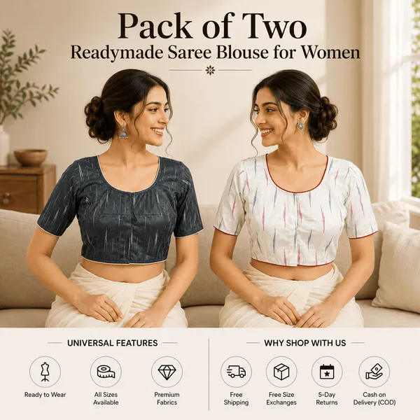 Pack_of_Two_Evariya_Ready_to_Wear_Stitched_Cotton_Ikkat_Saree_Blouse_for_Women